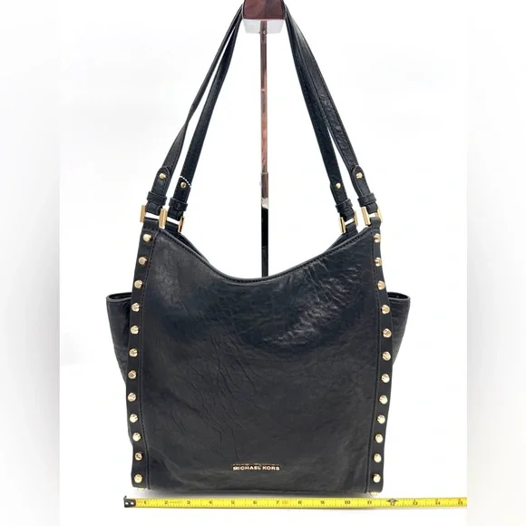 Michael Kors Black Studded Leather Hobo Bag - Picture 11 of 13
